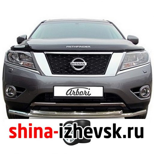Защита переднего бампера Arbori для Nissan Pathfinder R52 2014- (AFZDANIP1405) d57+d57 хром двойная в Ижевске