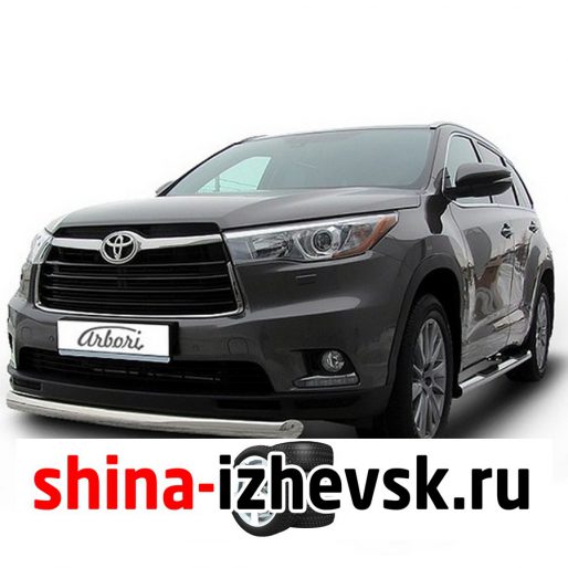 Защита переднего бампера Arbori для Toyota Highlander III 2014- (AFZDATHI1401) d76 хром радиусная в Ижевске