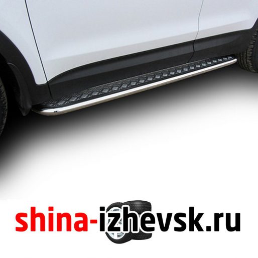 Защита штатных порогов Arbori для Hyundai Santa Fe DM 2012- (AFZDAHSFT1204) d42 хром с листом в Ижевске
